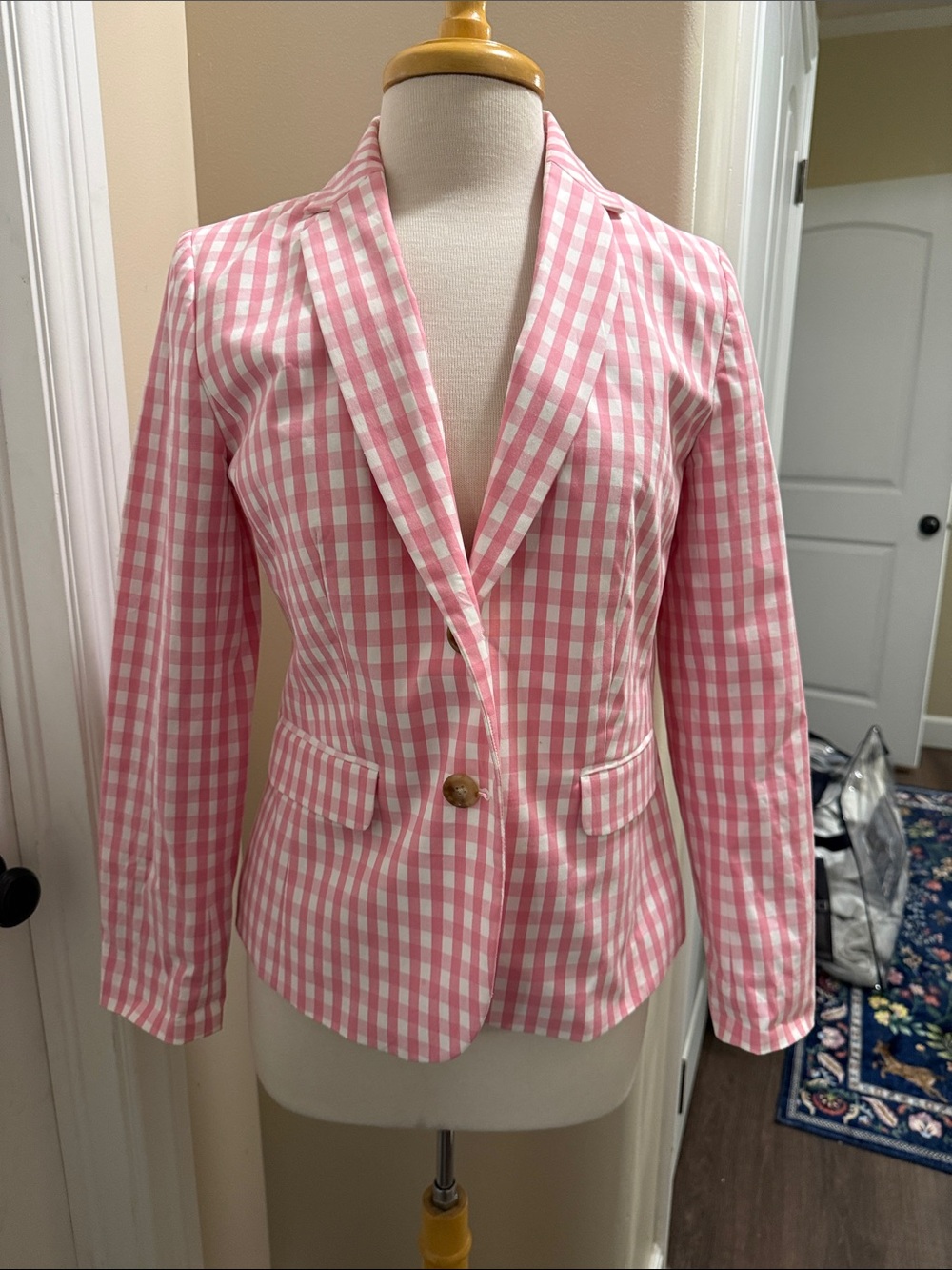 Talbots Pink and White Gingham Blazer